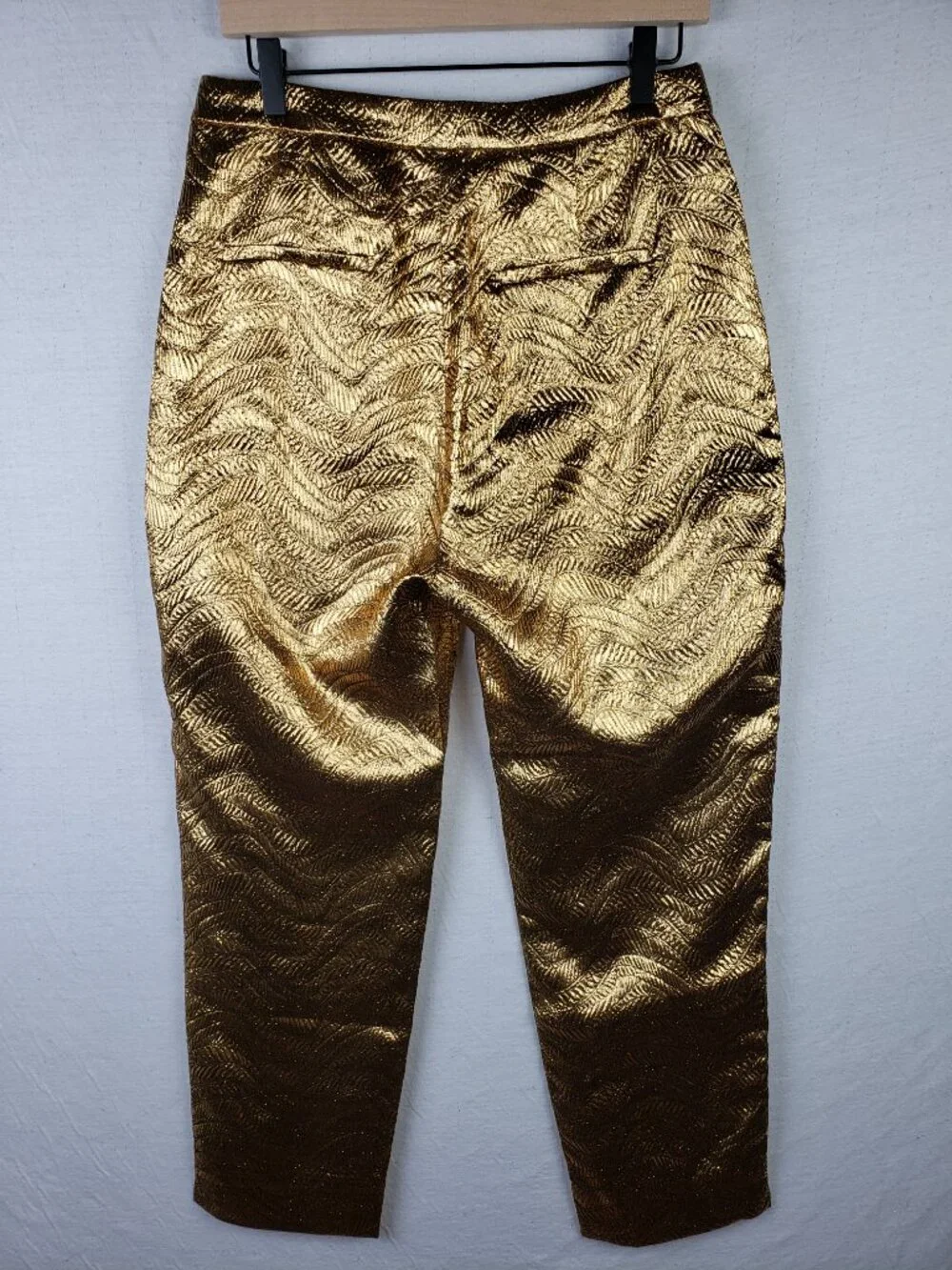 J CREW Collection High-Rise Cigarette Pant Metallic Gold Leaf Print Jacquard 8